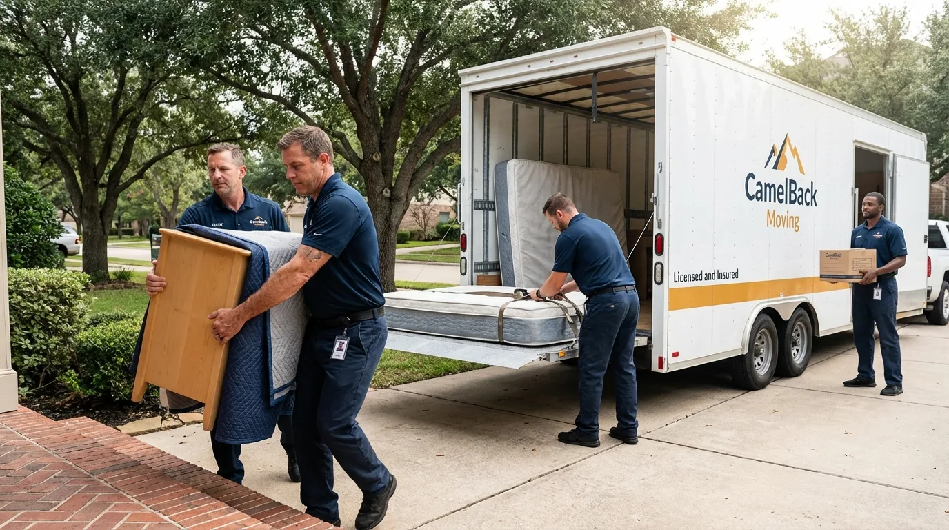Crew loading residential truck for cross-state move from Johnson City, NY