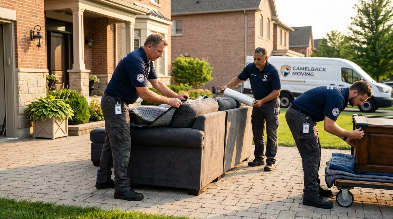 Large estate moving crew wrapping furniture in Johnson City, NY
